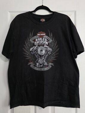 IndyWest Harley-Davidson Black Tee with Winged Engine Graphic